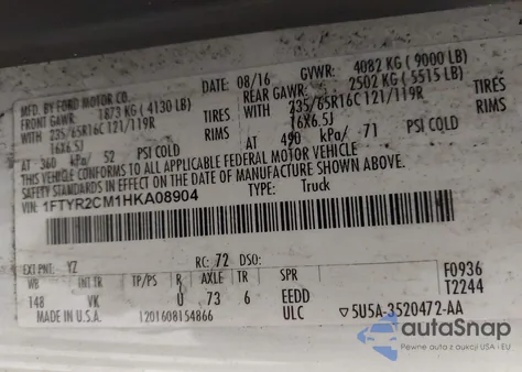 2017 Ford Transit-250 из США, поврежденный, VIN 1FTYR2CM1HKA08904